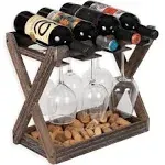 Rustic State Cava Countertop Solid Wood Wine Rack for 4 Bottles and 6 Stemwar...