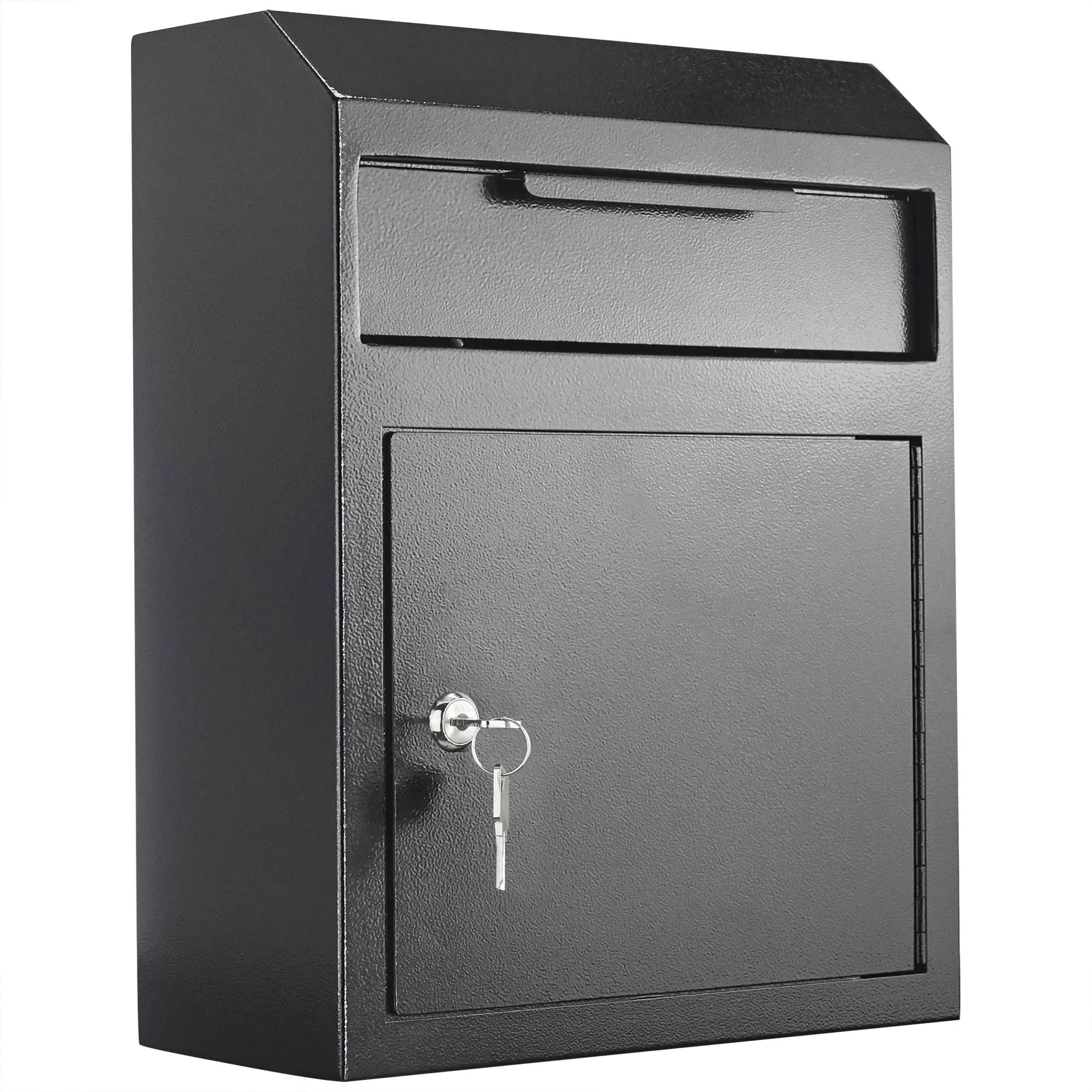 Extra Large Metal Wall Mount Locking Deposit Drop Box Safe - Heavy Duty Extra Large Lock Box for Keys, Mail, Rent, Checks, Deposit, and Payments (12'' x 4.25'' x 14.75'') (Black)