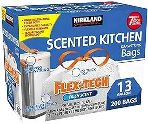 Kirkland Signature Flex-Tech 13-Gallon Scented Kitchen Trash Bags - 200 Count