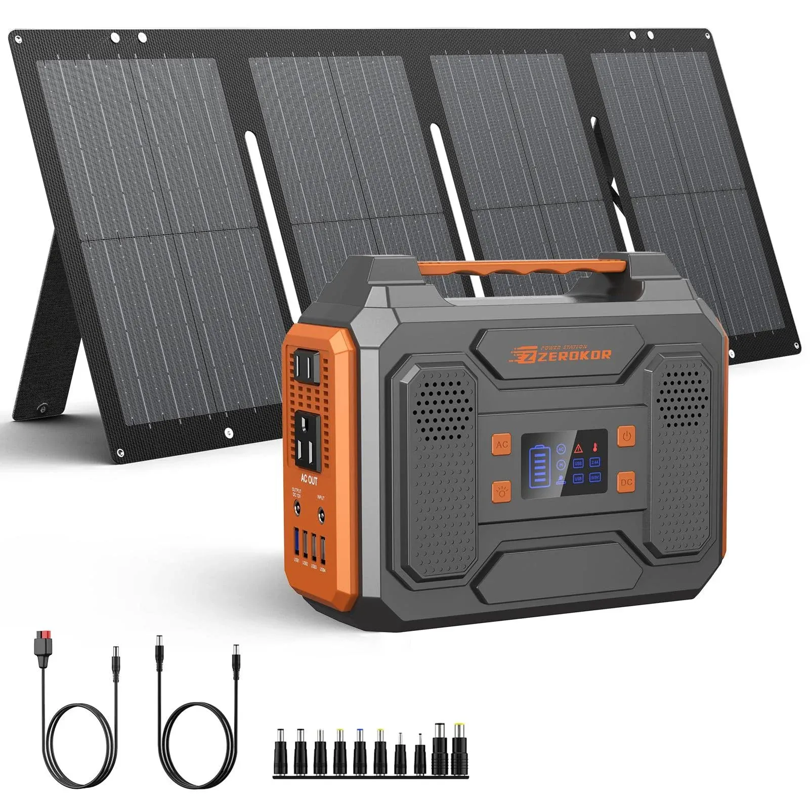 Portable Solar Generator, 300W Portable Power Station with Foldable 60W Solar Panel, 110V Pure Sine Wave, 280WH Lithium Battery Pack with DC AC