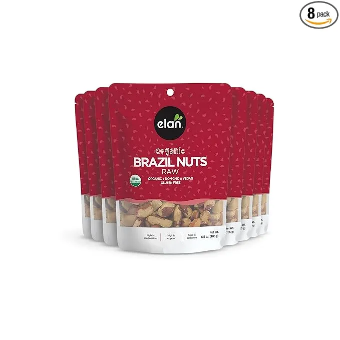 Elan Organic Raw Brazil Nuts, Non-GMO, Vegan, Gluten-Free , 8 Pack of 6.5 oz