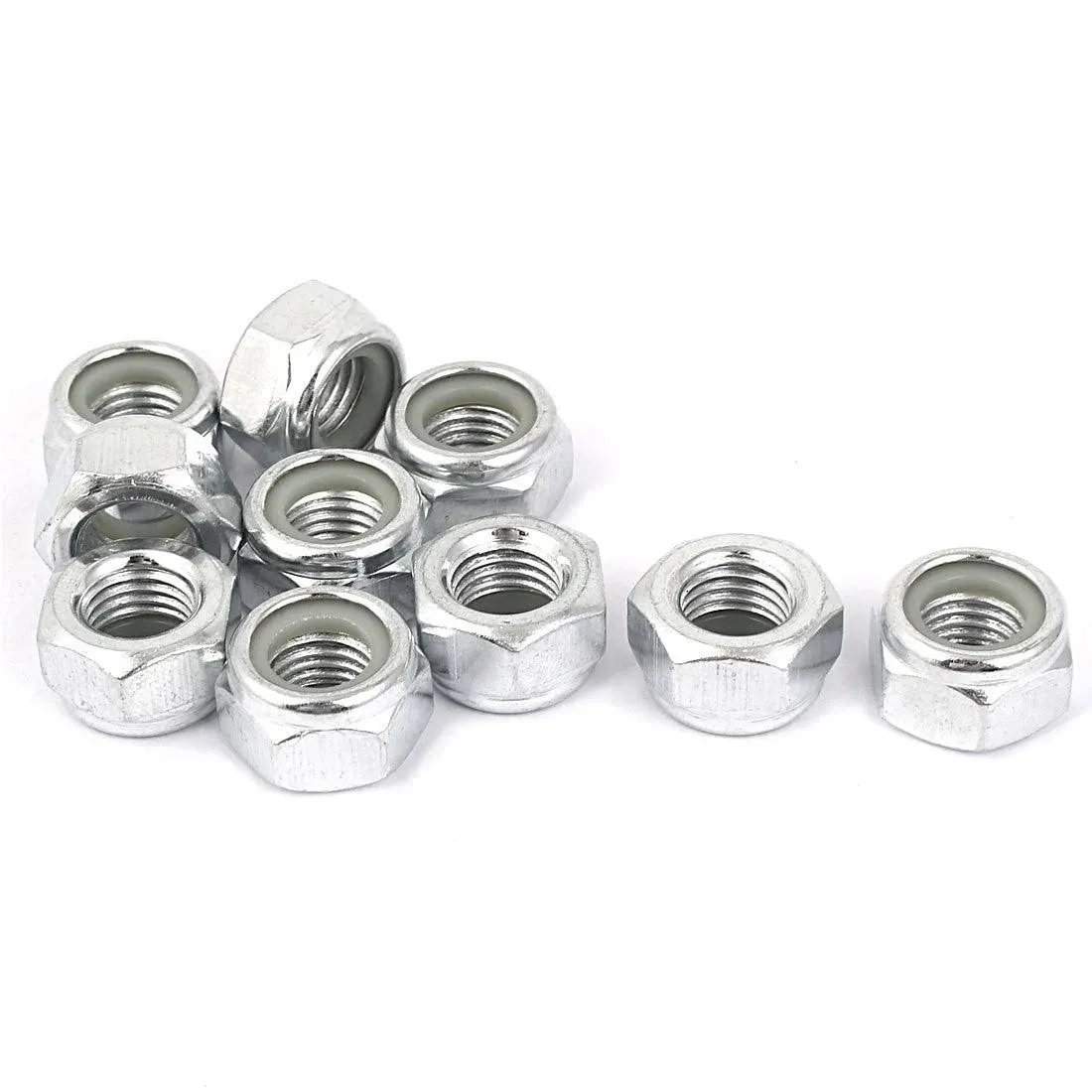 10pcs M12 x 1.5mm Hex Lock Nuts Carbon Steel Nylon Insert Self-Lock Nuts Silver