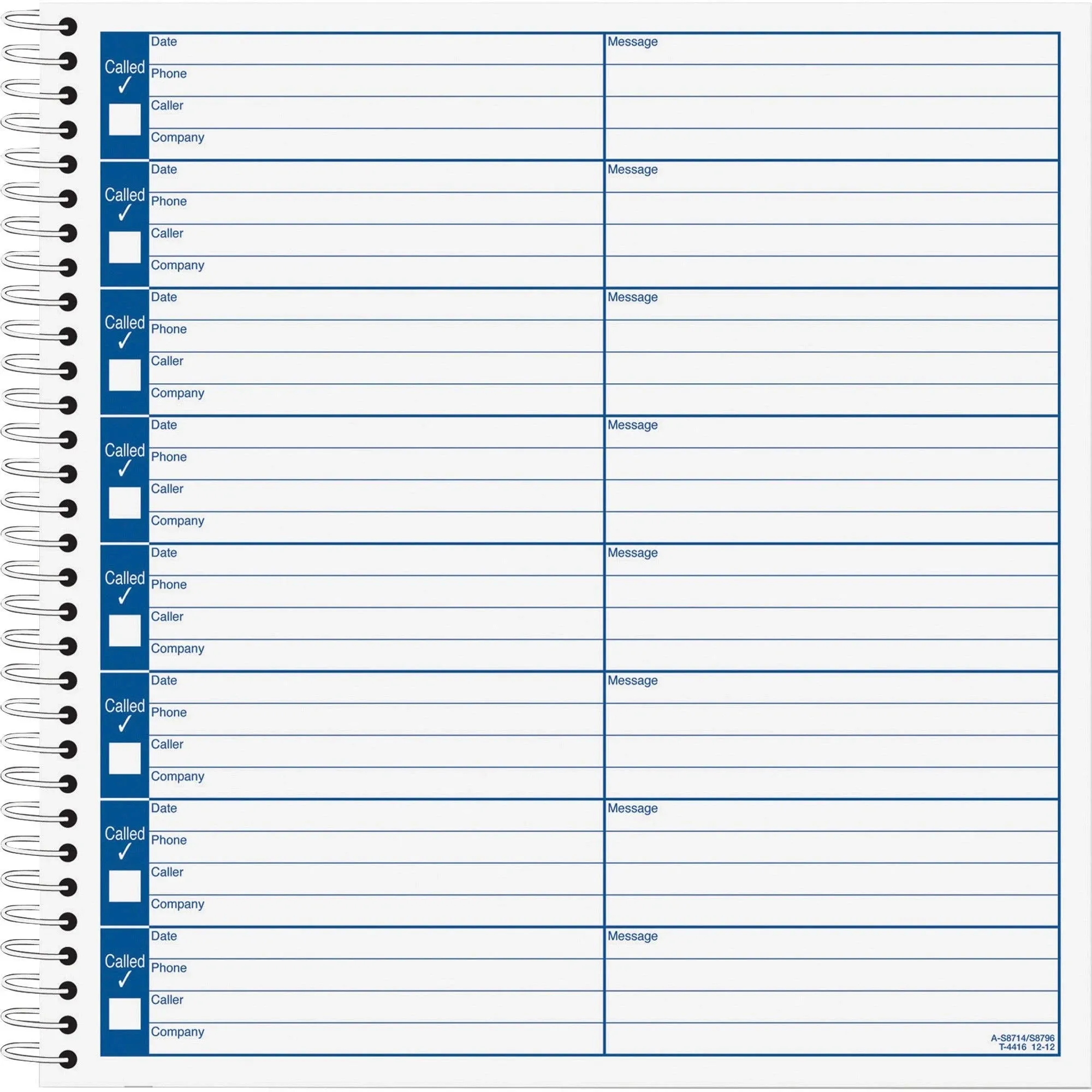 Tops™ Voice Message Log Books, One-Part (No Copies), 8 X 1, 8 Forms/Sheet, 800 Forms Total