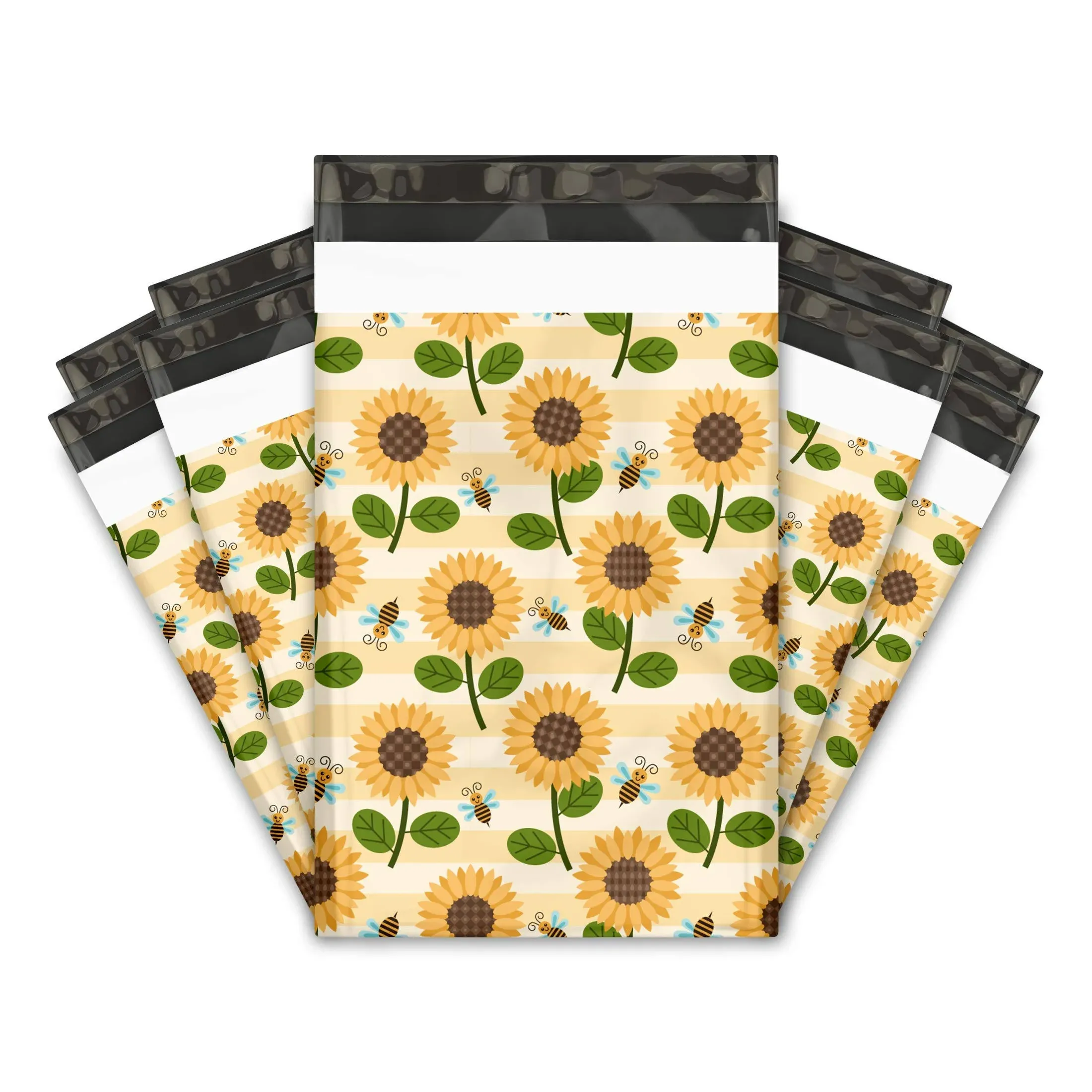 6x9&quot; Sunflowers and Bumble Bees Designer Poly Mailers Shipping Envelopes Premium Printed Bags