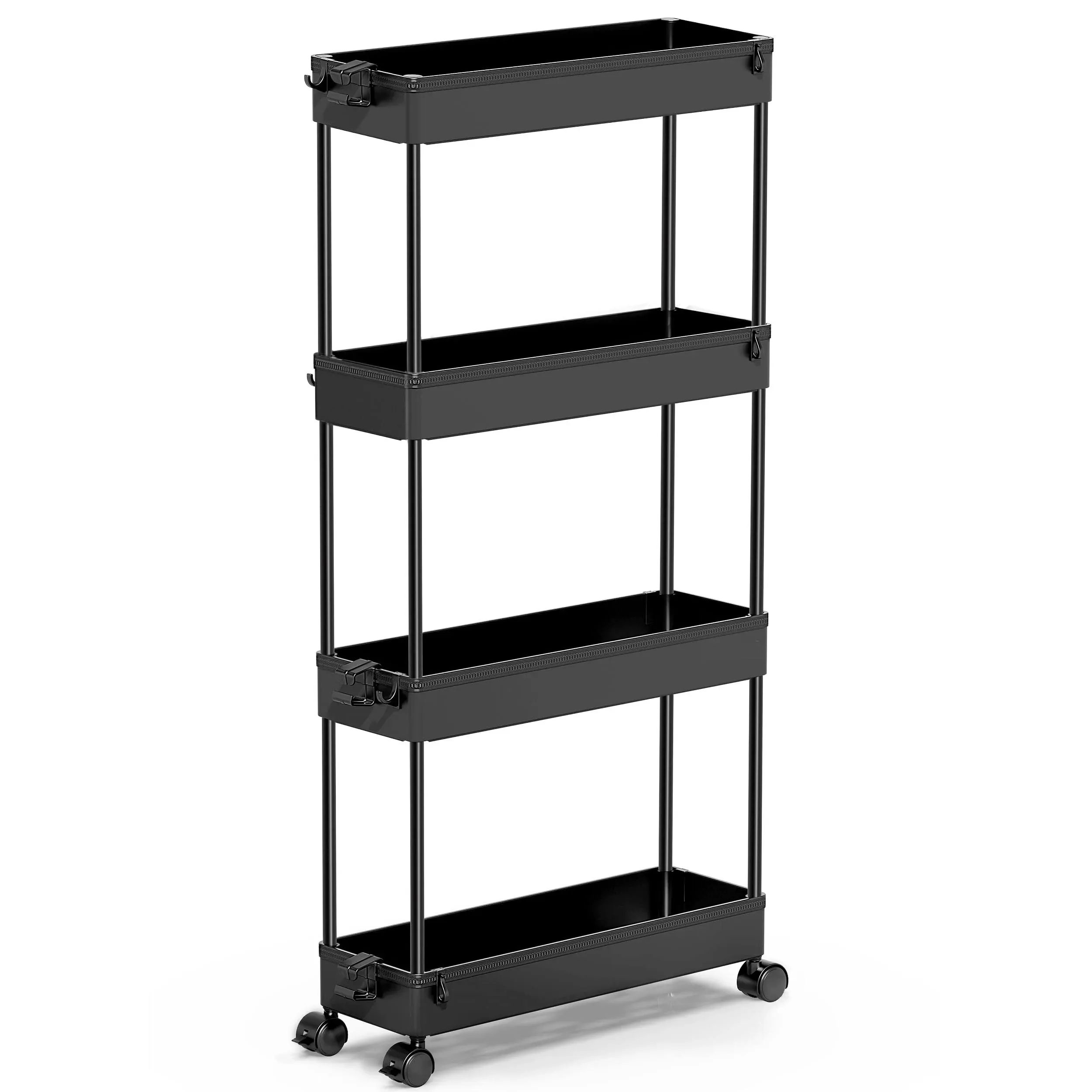 SPACEKEEPER Slim Rolling Storage Cart 4 Tier Organizer Mobile Shelving Unit U...