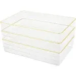 Martha Stewart Kerry 3 Pack Plastic Stackable Office Desk Drawer Organizers with Gold Trim, 9" x 6"