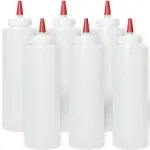 Pinnacle Mercantile Plastic Squeeze Condiment Bottles with Red Tip Cap 16-ounce Set of 6 Wide Mouth