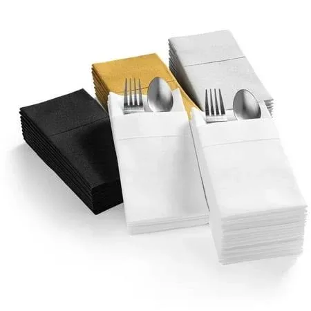 AH AMERICAN HOMESTEAD Paper Dinner Napkins with Silverware Pocket - 16"x15.5" Bulk Disposable Napkins, Elegant Linen Like Hand Towel Napkins for Dinner Parties Weddings - (Gold 50 Count)