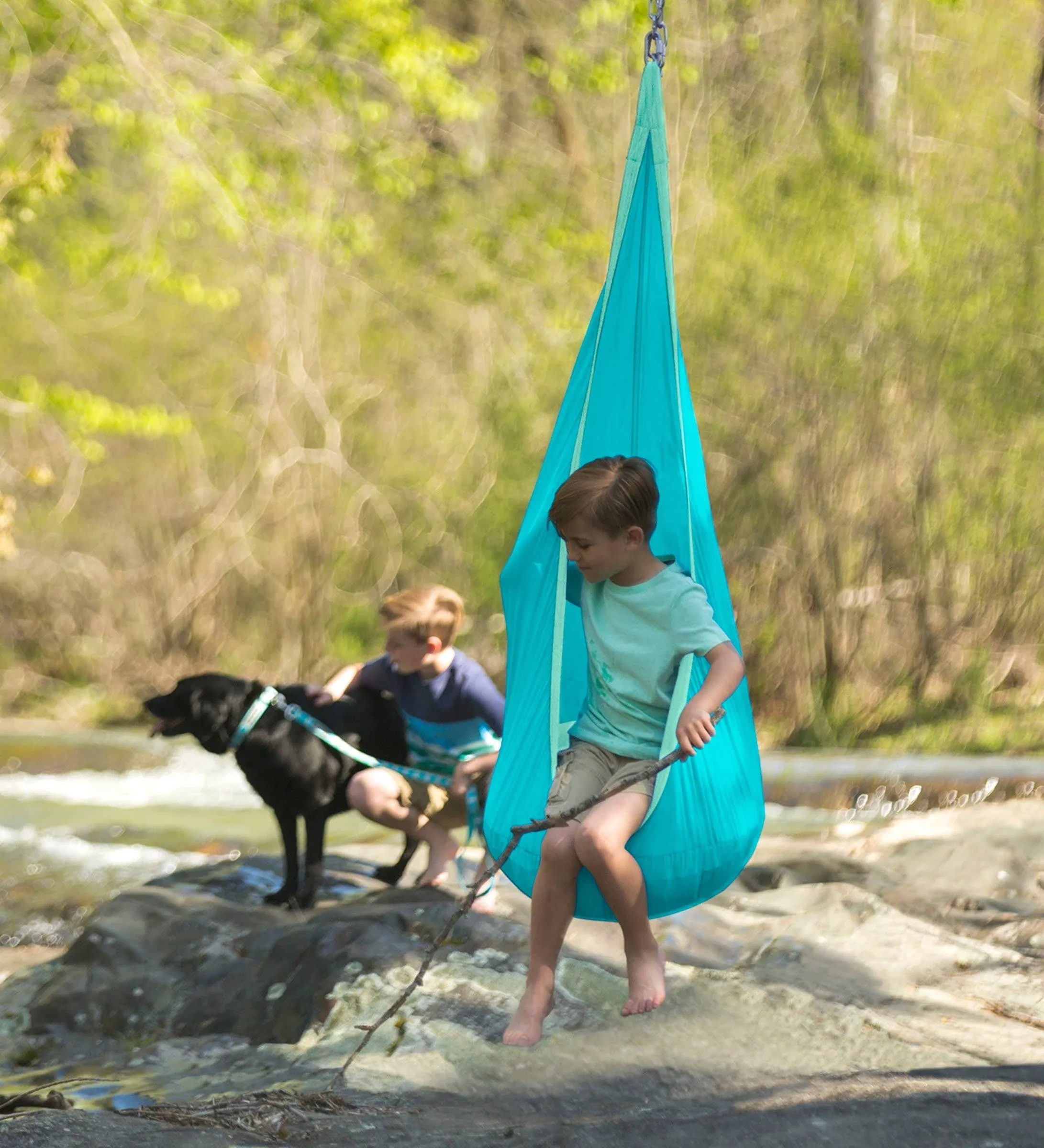 New HugglePod Lite Indoor Outdoor Hanging Blue Hammock Child Reading Nook Chair