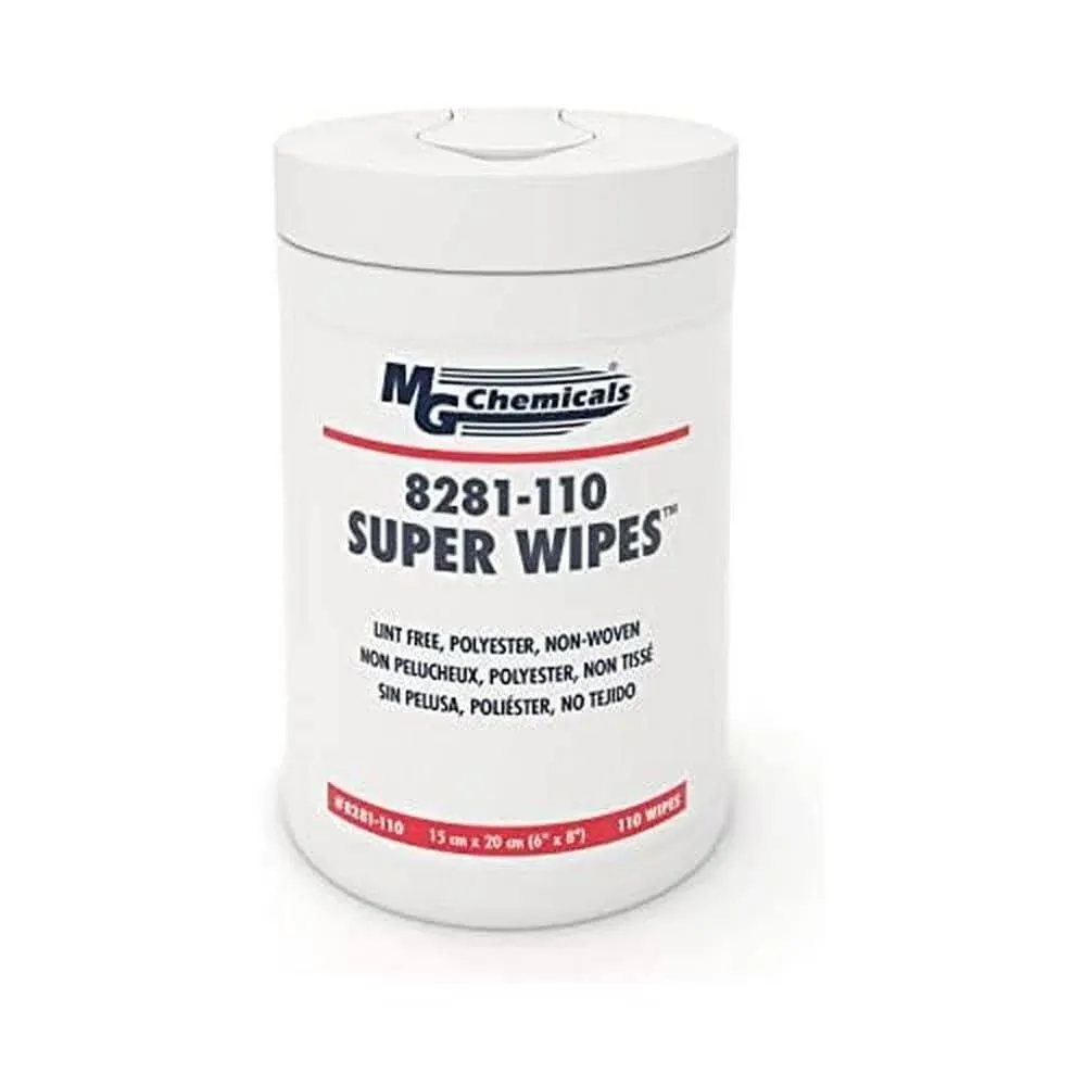 MG Chemicals Dry Wipes for Electronics - Lint Free, 6"x8" 100% Polyester Non-Woven Wipes, 110 Wipes per tub