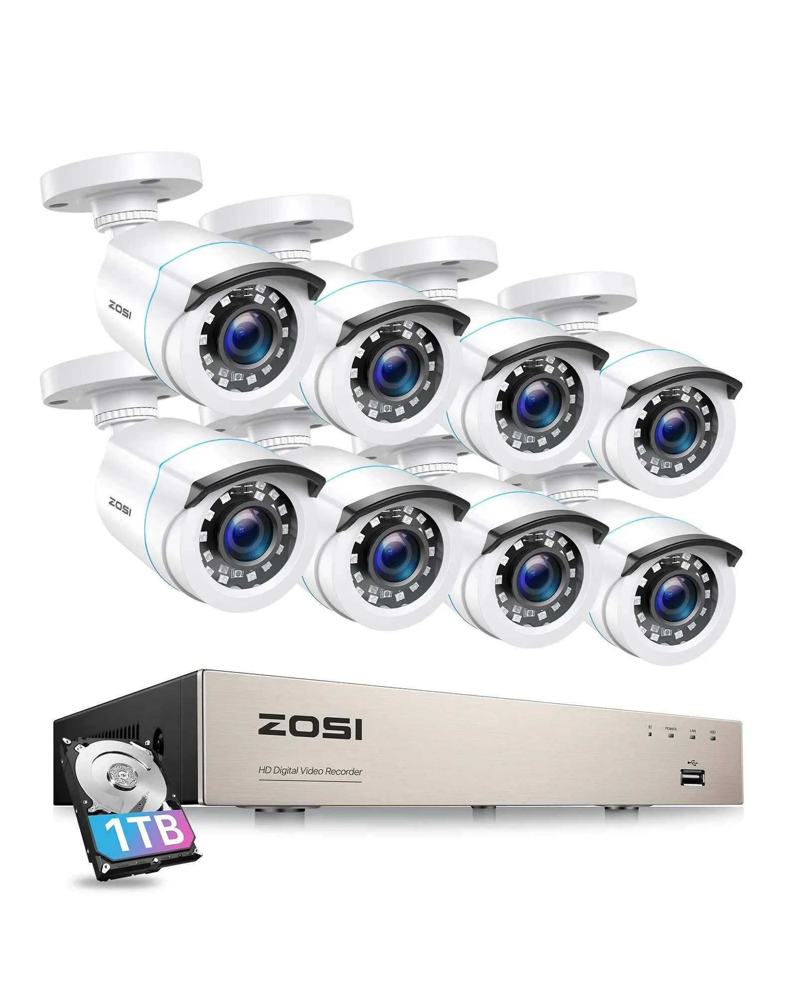 Zosi 2MP 8CH DVR & C106 Camera - Analog Security System - ZR08VN + ZG1062B