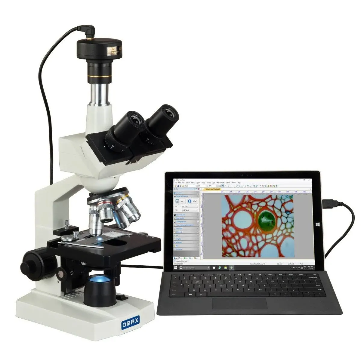 OMAX 40X-2500X Digital Lab Trinocular Compound LED Microscope with 3MP Digital Camera and Double Layer Mechanical Stage