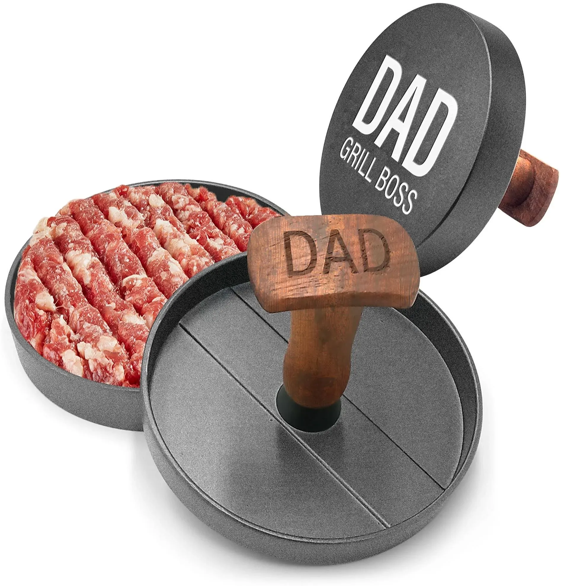 GALVANOX Grilling Gift for Dad, Non-Stick Hamburger Press Patty Maker, Aluminum BBQ Burger Mold “Dad Grill Boss” for Fathers Day/Birthday Boxed