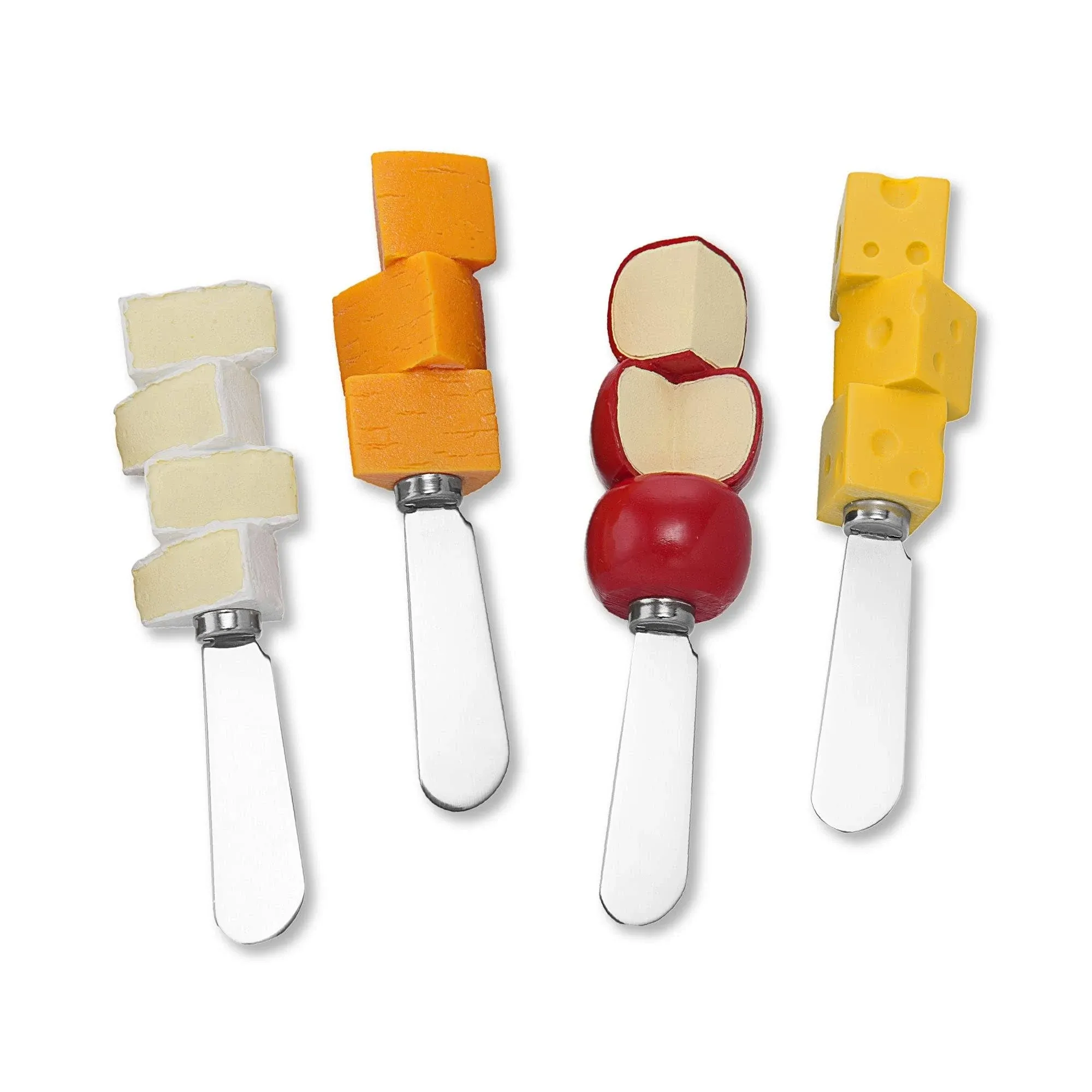 UPware 4-Piece Hand Painted Resin Handle with Stainless Steel Blade Cheese Spreader Butter Spreader knives (Say Cheese!)