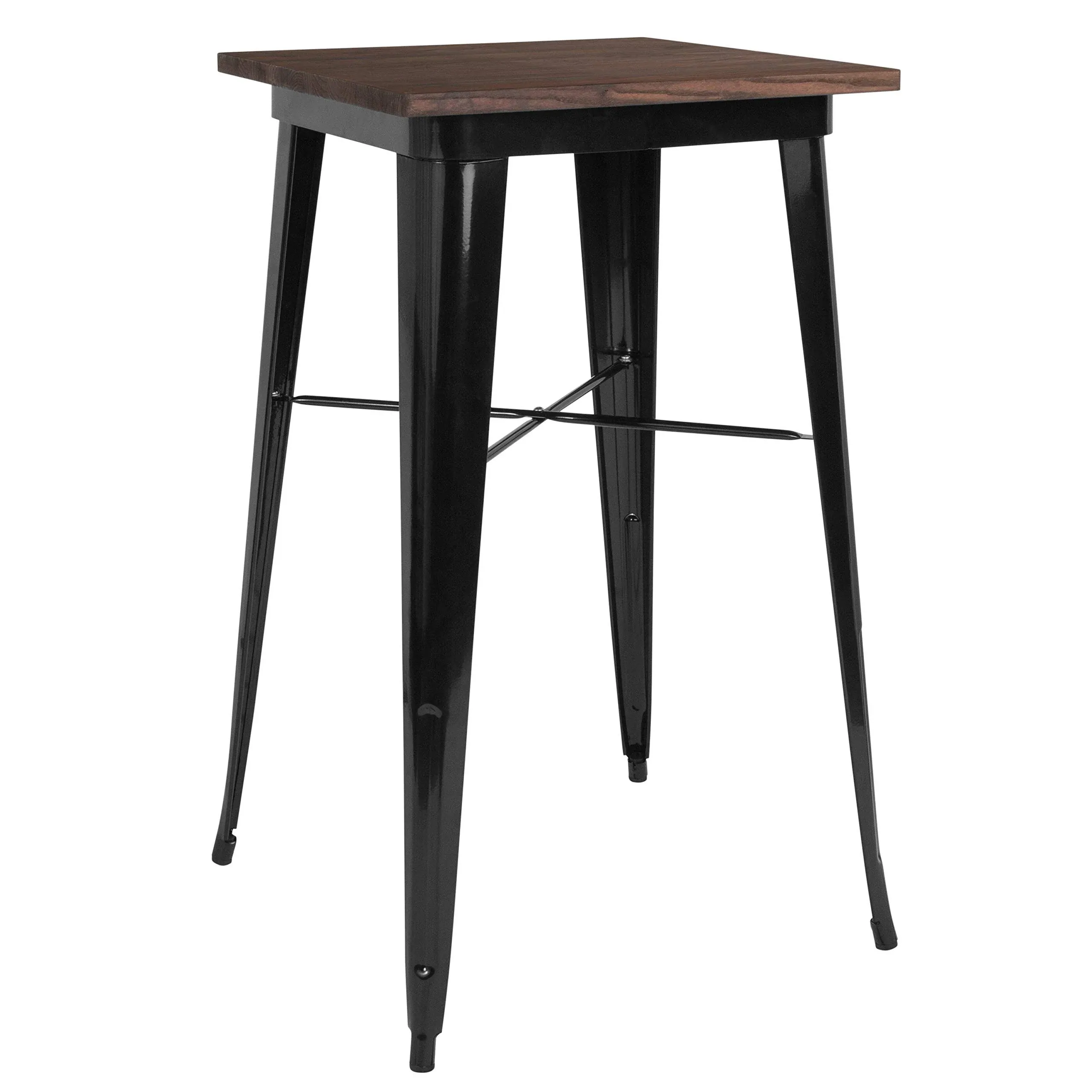 EMMA + OLIVER 23.75" Square Black/Wood Metal Indoor Bar Height Table