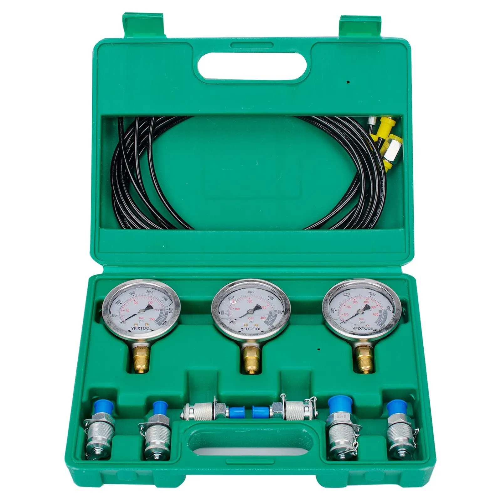 YFIXTOOL Hydraulic Pressure Test Kit 250/400/600bar<wbr/>, Hydraulic Test Gauge Kit...