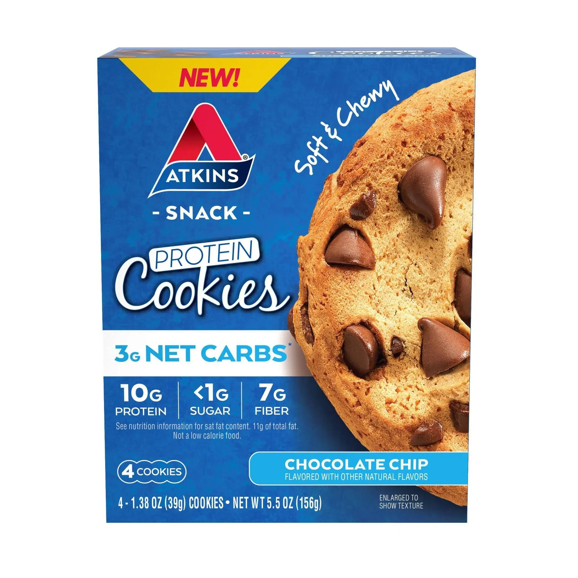 Atkins Protein Cookies, Chocolate Chip - 4 pack, 1.38 oz cookies