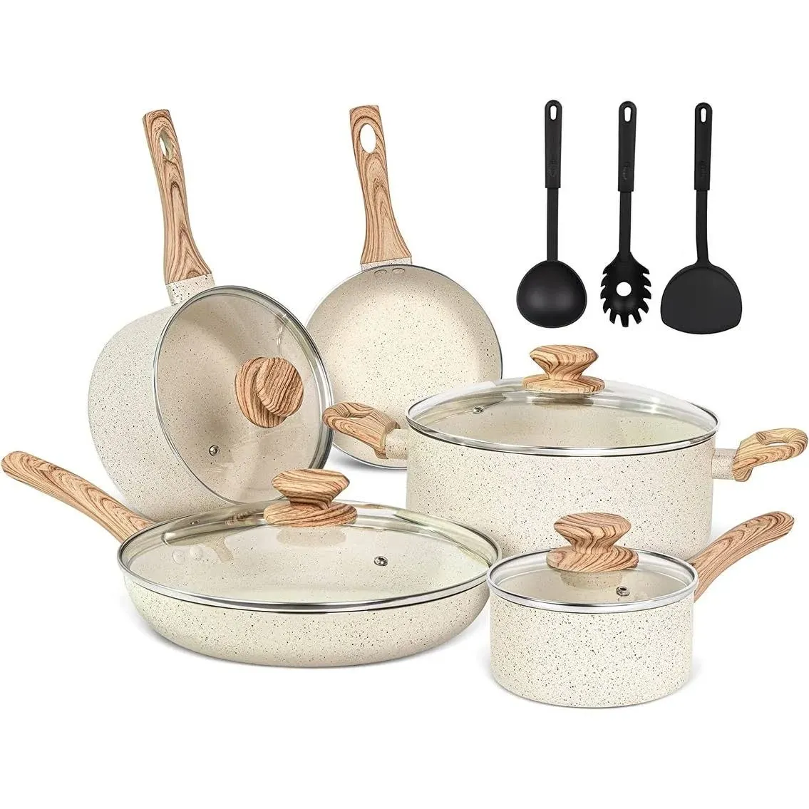 White Pots and Pans Set Nonstick Cookware Sets, 12pcs White Granite Cookware Set ...