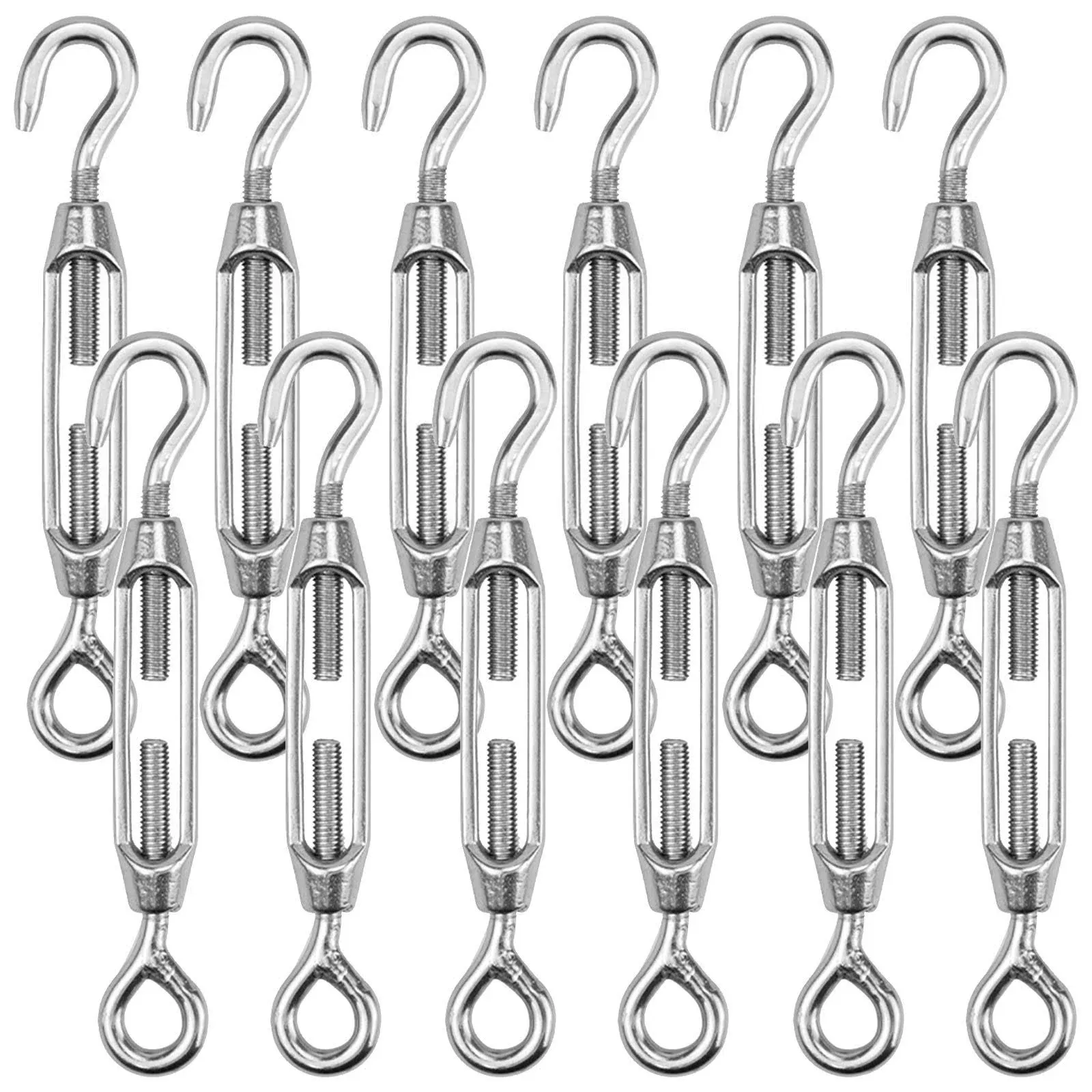 Hedume 12 Pack M4 Hook &amp; Eye Turnbuckle for Cable Wire Rope Tension, 304 Stainle