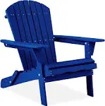 Best Choice Products Folding Adirondack Chair Outdoor, Wooden Accent Lounge Furniture w/ 350lb Capacity - Blue