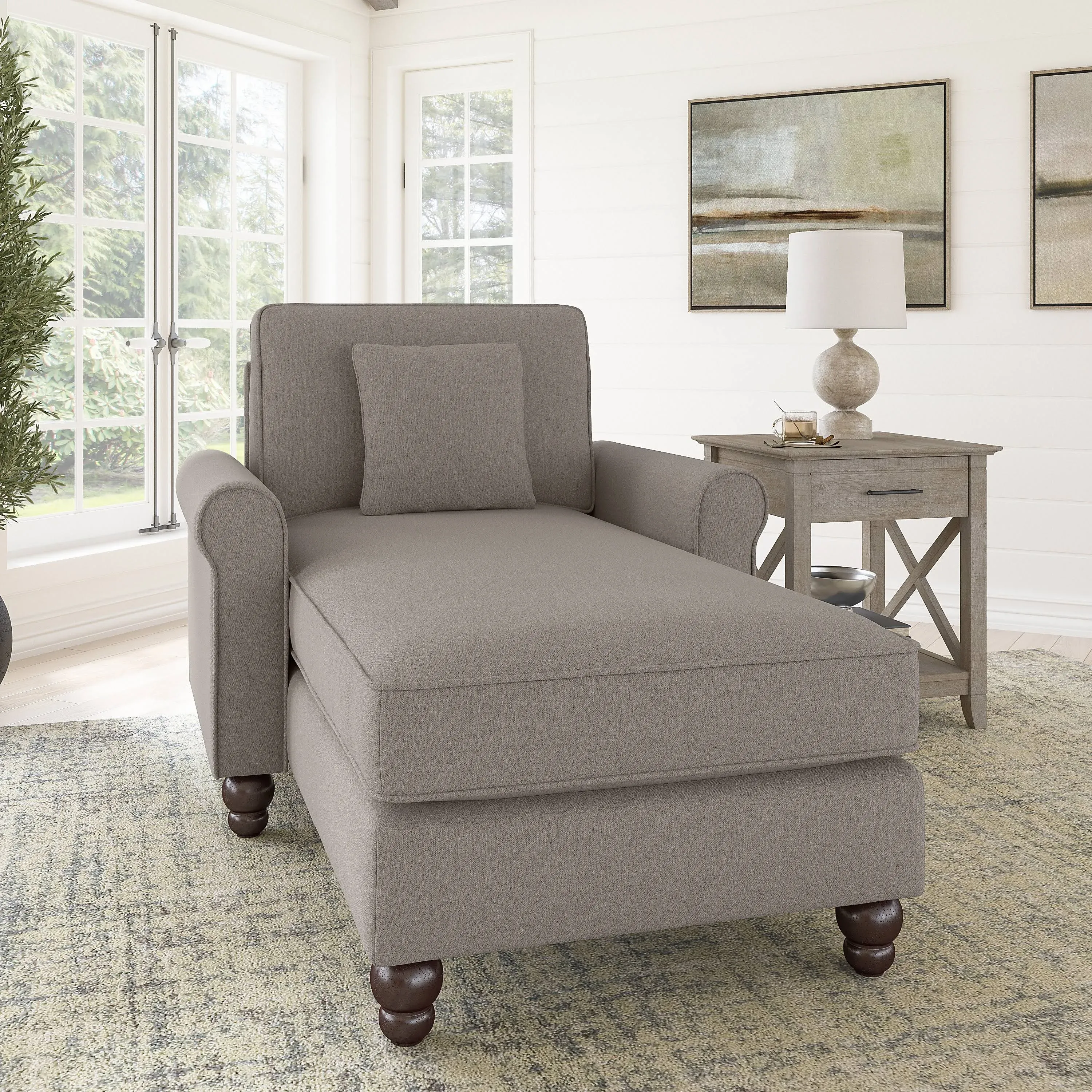 Bush Furniture Hudson Chaise Lounge with Arms in Beige Herringbone - Bush Furniture HDM41BBGH-03K