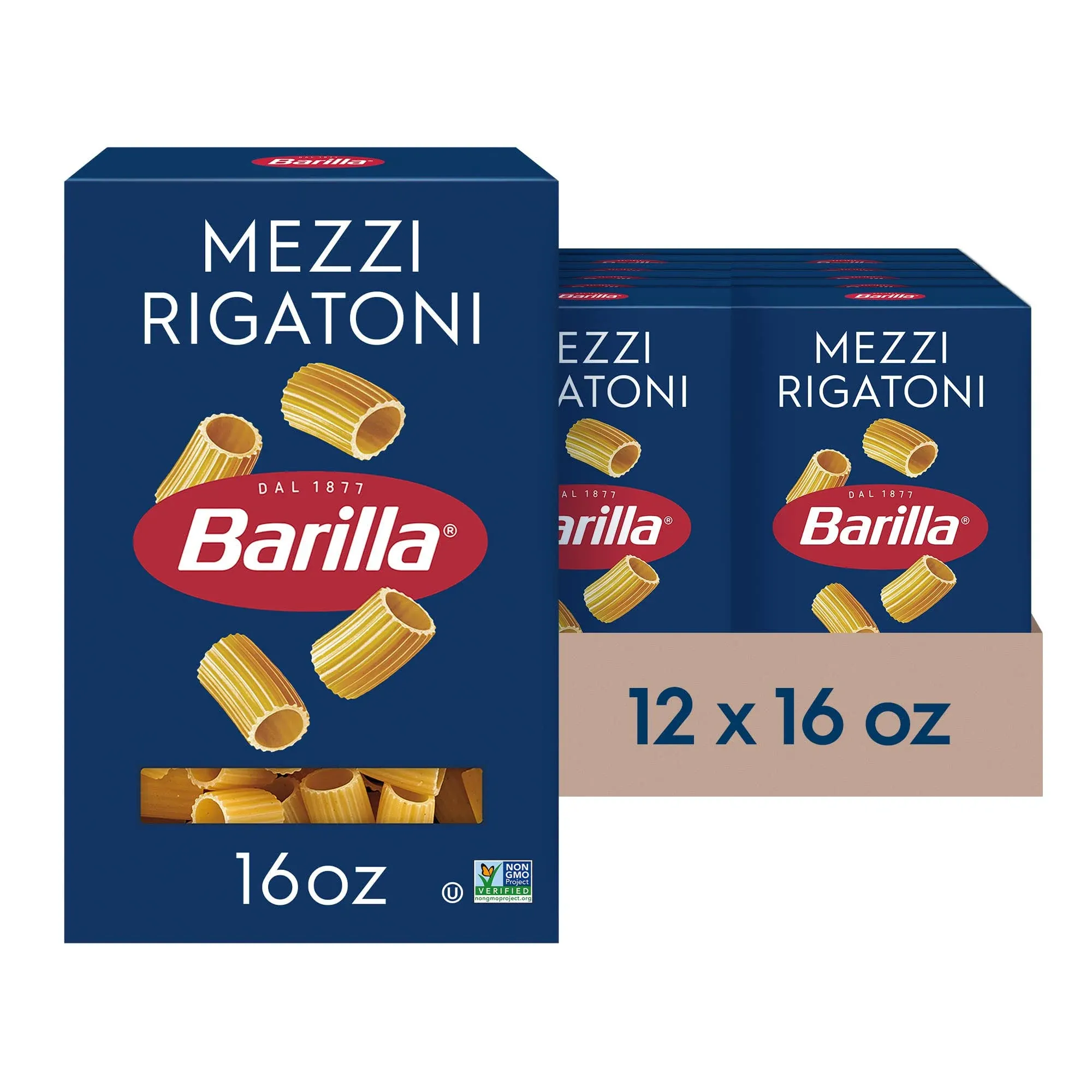 Barilla Mezzi Rigatoni Pasta - 16 Ounce (Pack of 12)