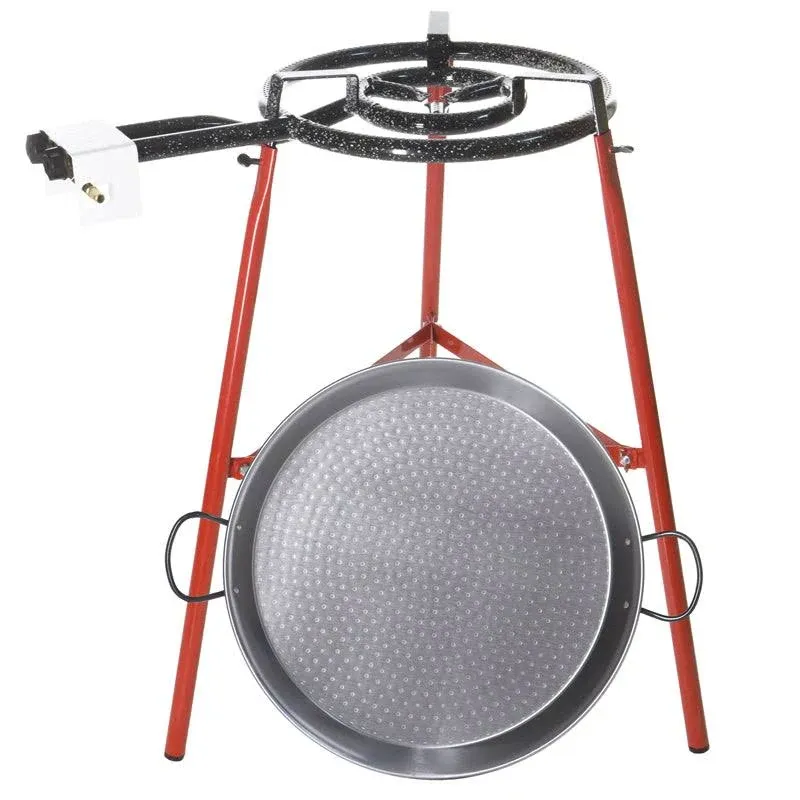 Spanish Paella Kit with Gas Burner & Polished Steel Pan - 18 in (46 cm) / 12 Servings