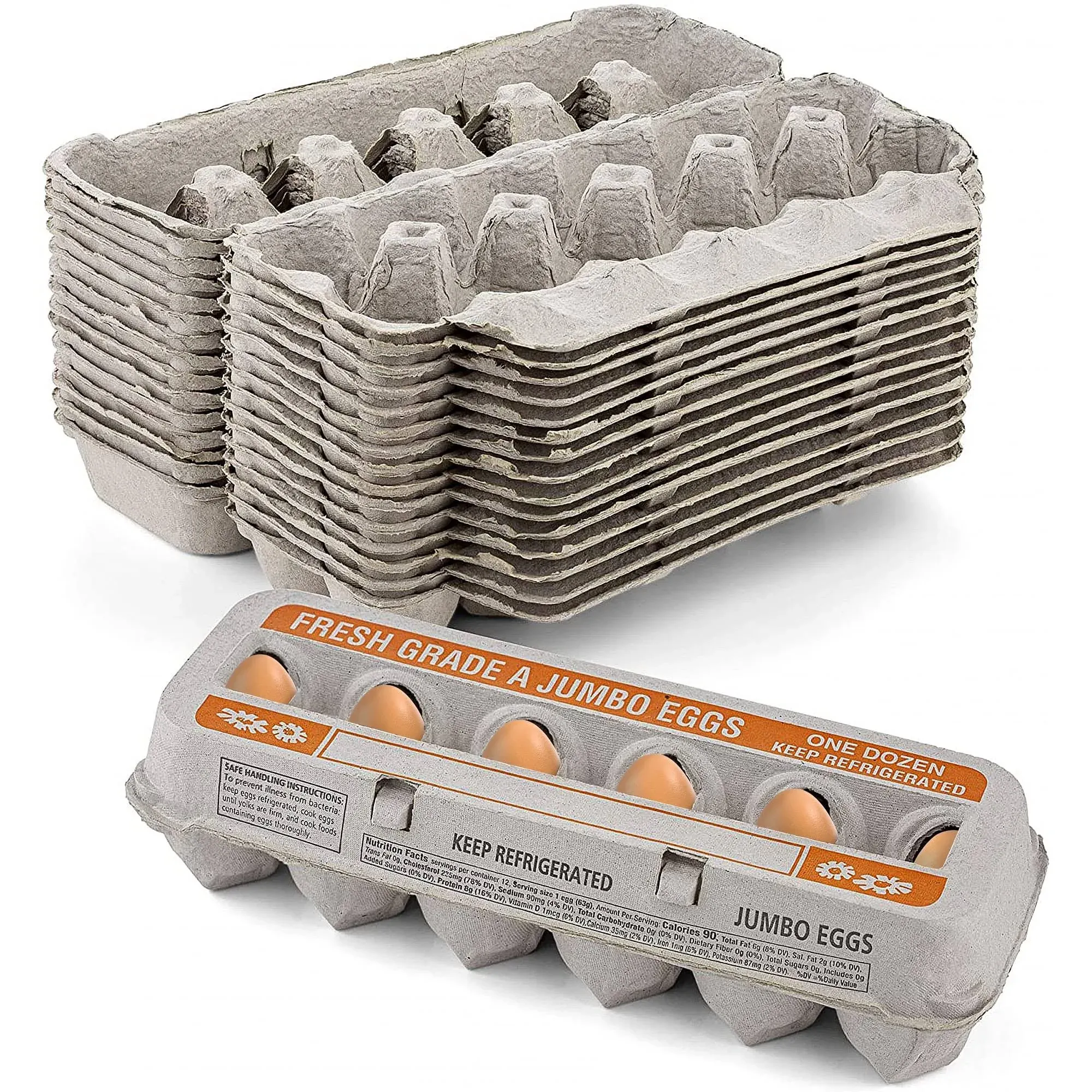 Jumbo Egg Cartons Holds 12 Eggs Printed Natural Pulp - 1 Dozen Large - Strong Sturdy Material Perfect For Storing Extra Eggs - by MT Products (15 Cartons) - Made in The USA