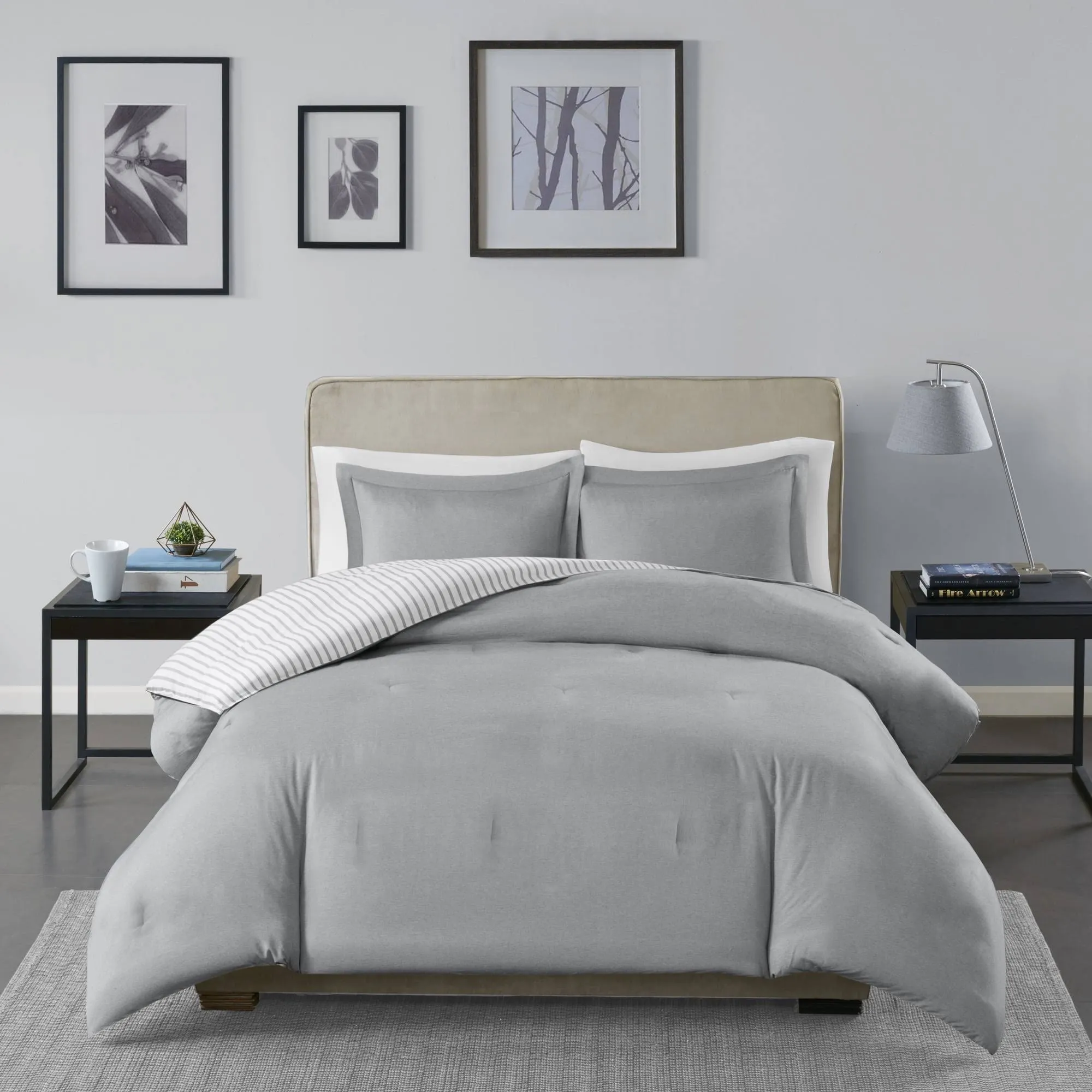 Madison Park Hayden Reversible Stripe Down Alternative Comforter Mini Set, Grey ...