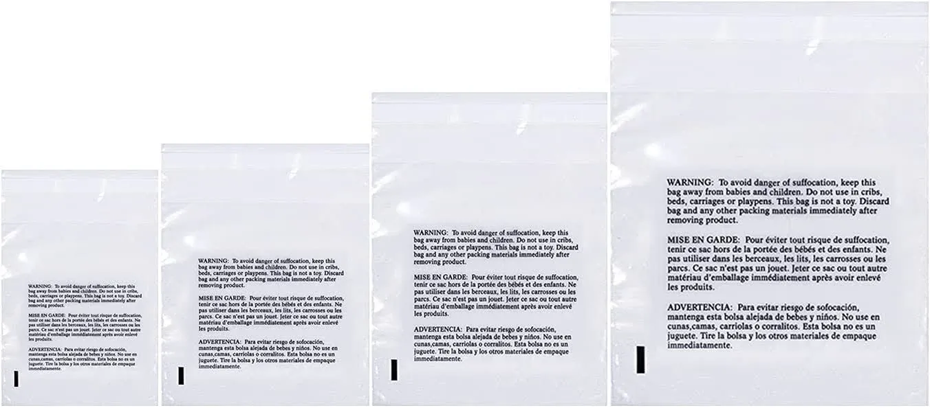 Poly Bags with Suffocation Warning 6x9 8x10 9x12 11x14 - Combo Pack of 400