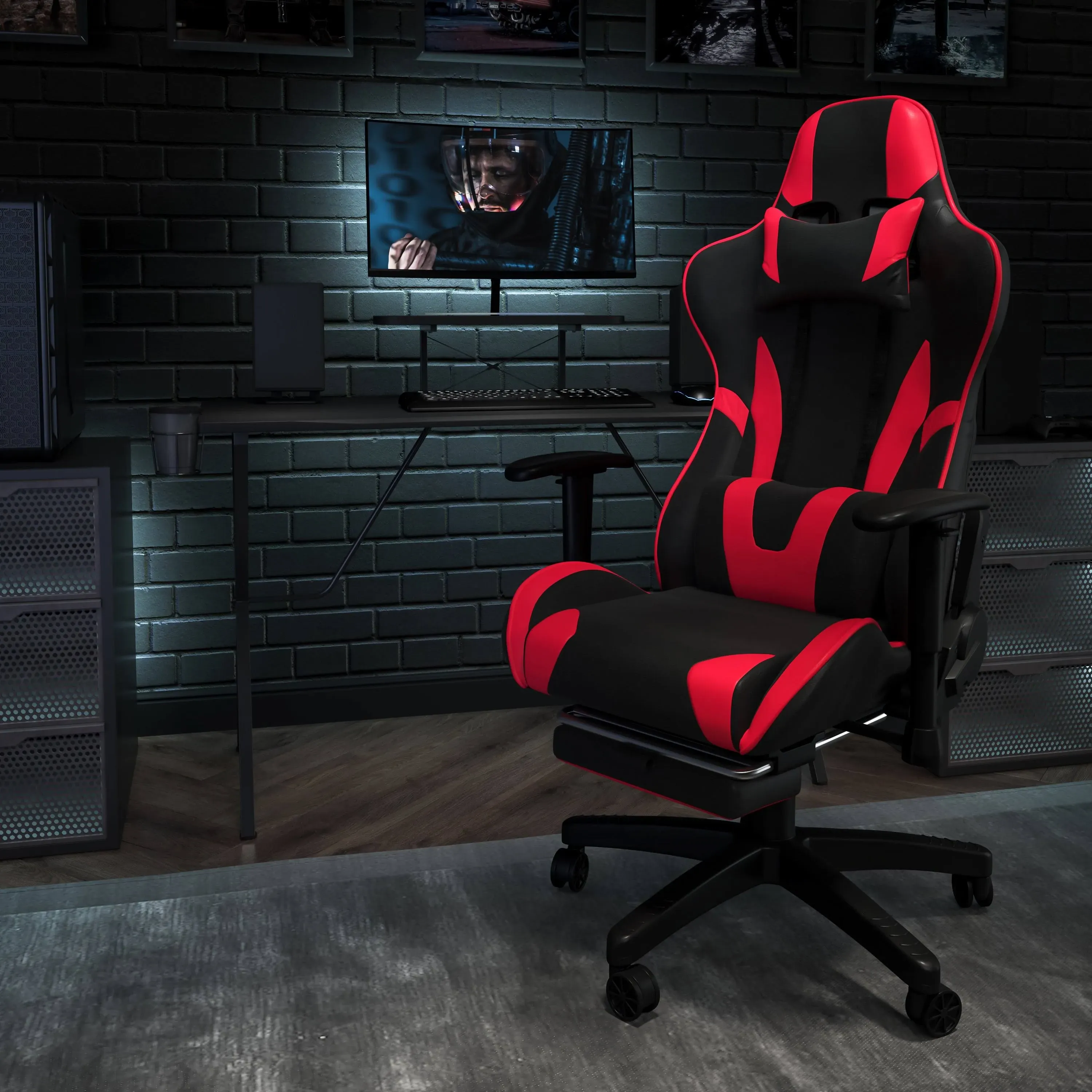 X30 Gaming Chair Racing Office Ergonomic Computer Chair with Fully Reclining Back and Slide-Out Footrest in Red