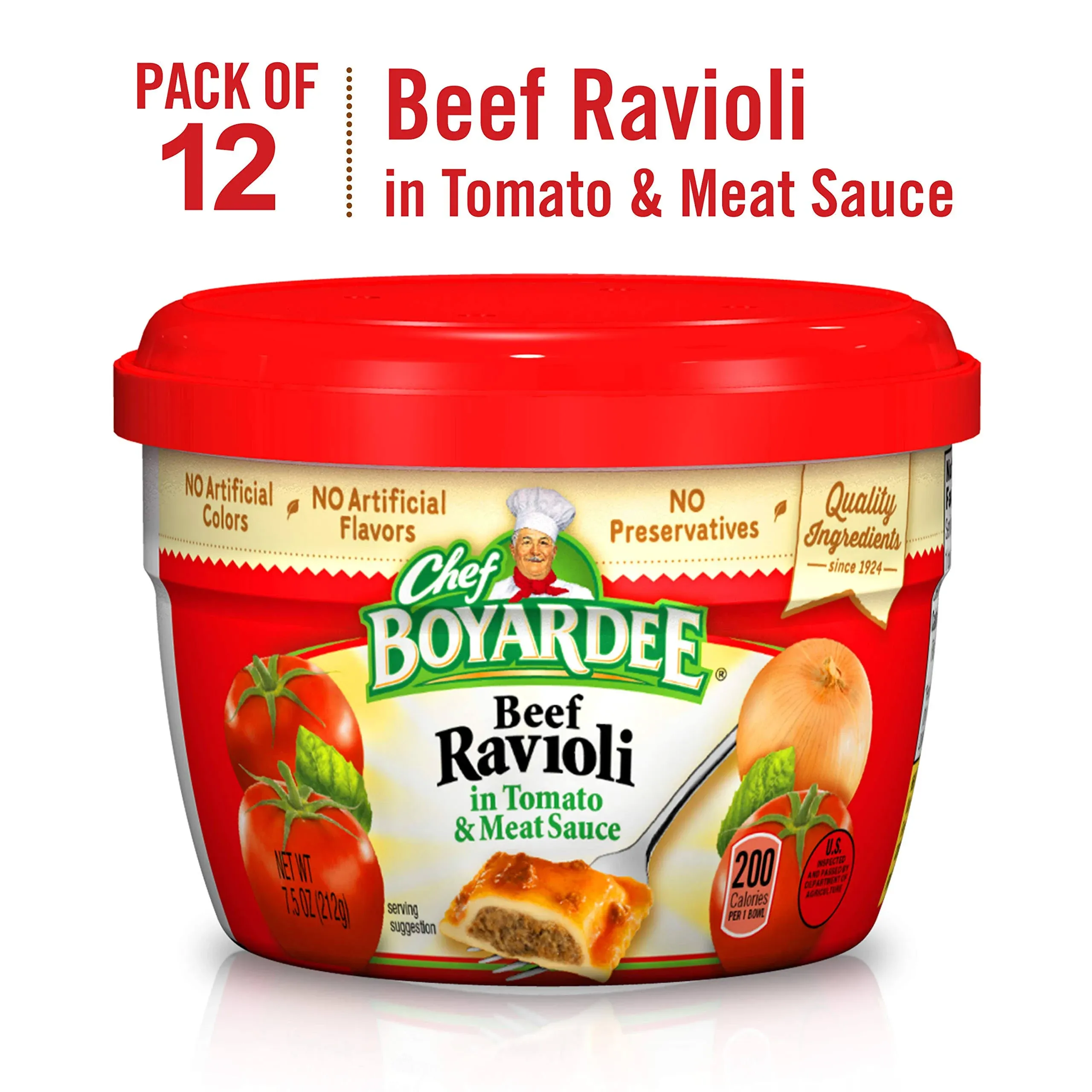 Chef Boyardee Beef in Tomato & Meat Sauce Ravioli, 7.5 oz Bowl Pack of 12