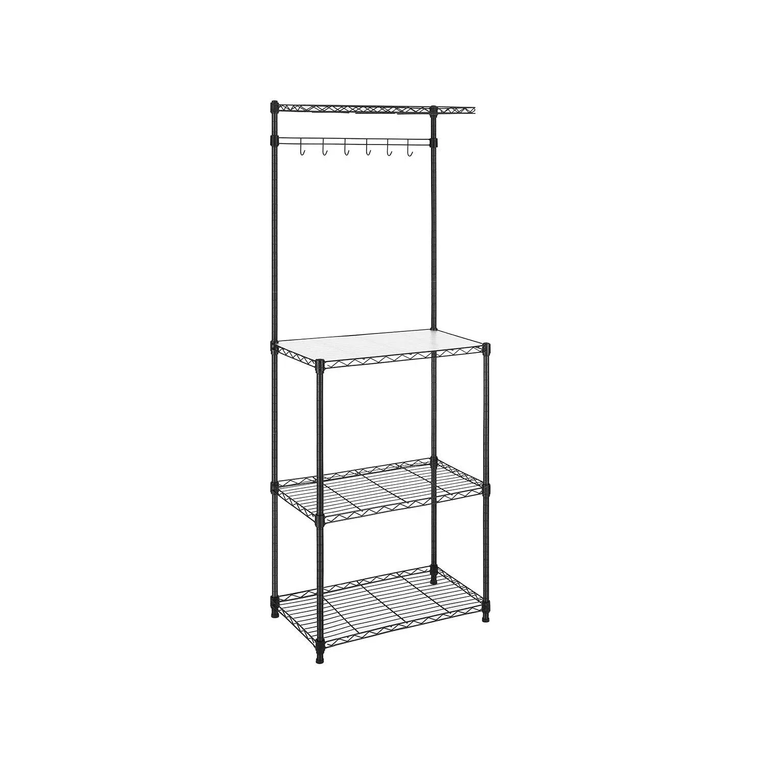 SONGMICS Baker’s Rack, Adjustable Microwave Stand, Kitchen Storage Rack with 4 Shelves 6 Hooks, for Pots, Pans, Spice Bottles, in The Kitchen, Apartment, Studio, Black ULGR040B01