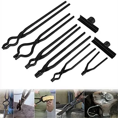 Bonbo 8pcs Starter Blacksmith Tool Set Blacksmith Tongs Includes Flat Tongs, Flat ...