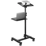 Mount-It! Mobile Projector and Laptop Stand (2 Shelves), Rolling Cart with Ventilated Tray, Heavy Duty, Height Adjustable Laptop and Projector Presentation Trolley, Black