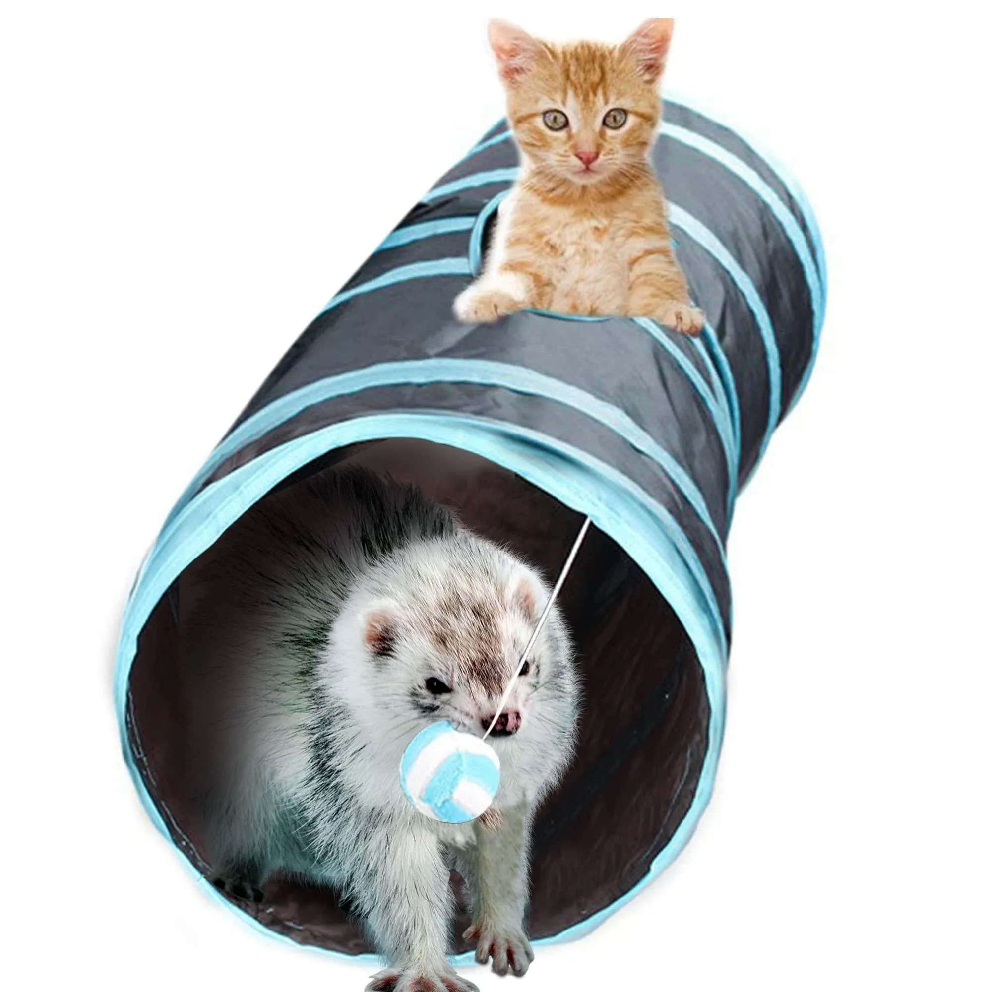 SunGrow Collapsible Cat Tunnel - Interactive Play Toy with Peep Hole and Crinkle ...