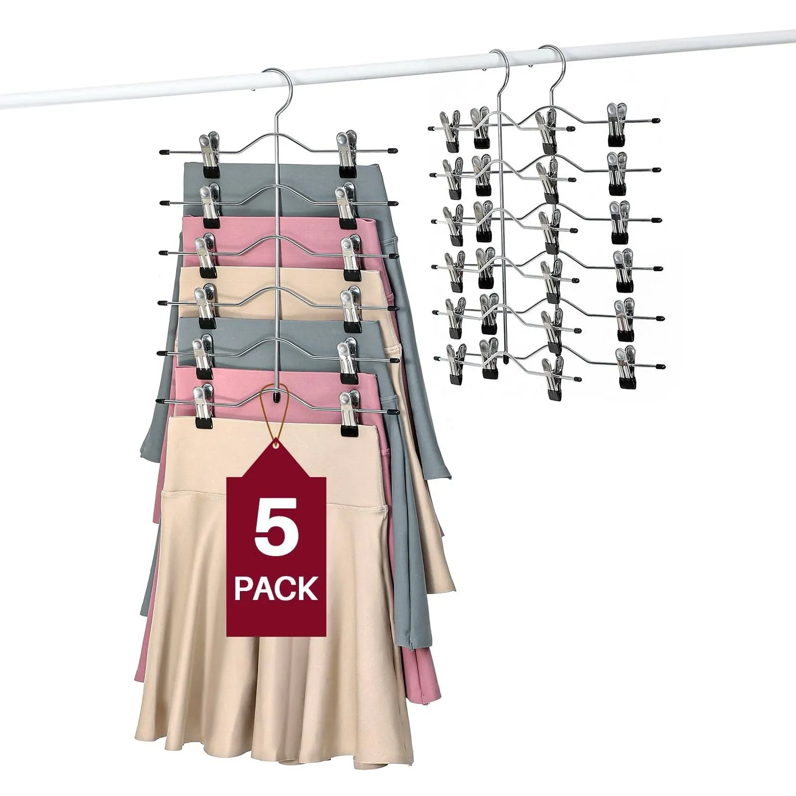 Frezon Multi Layer Pants Hangers, 6 Tier Skirt Hangers with Adjustable Clips, Non ...