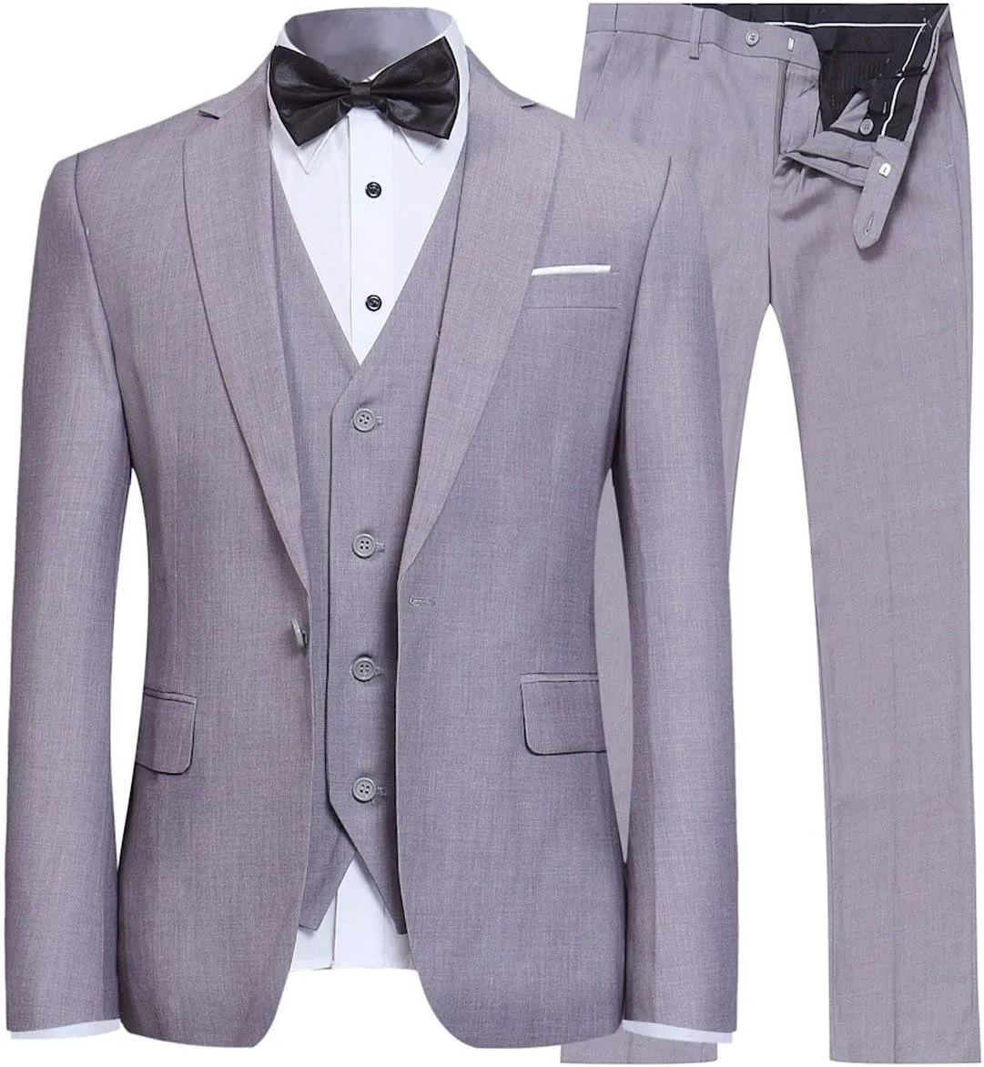 Mens Slim Fit Peak Lapel Suit Blazer Jacket Tux Vest &amp; Trousers 3-piece Suit Set