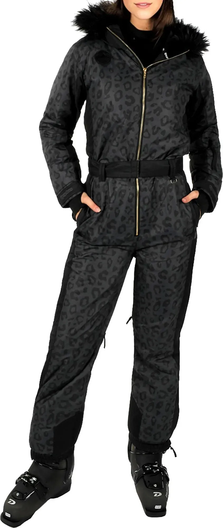 Tipsy Elves Women's Midnight Leopard Snow Suit, Small, Black