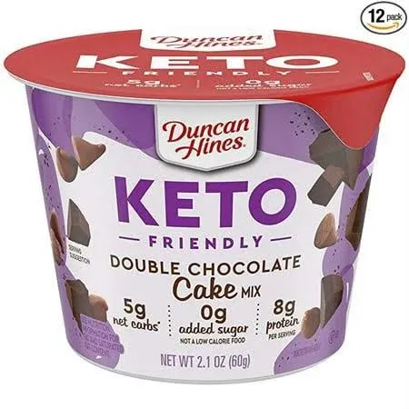 Duncan Hines Keto Friendly Double Chocolate Cake Mix, 2.1 Keto Friendly Double Chocolate Cake Cup 25.2 Ounce (Pack of 12)