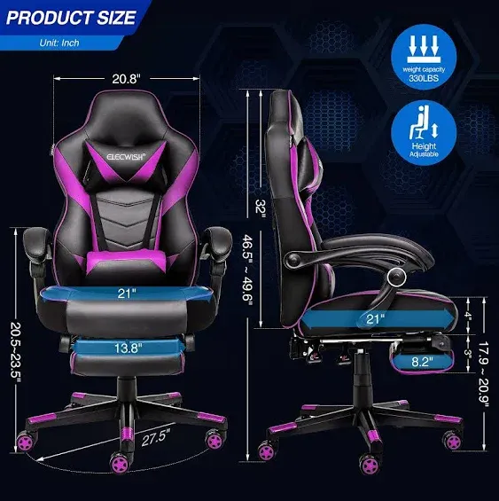 ARTETHYS Gaming Chair Purple Metal/Original Foam/PU leather w/ Footrest Headrest