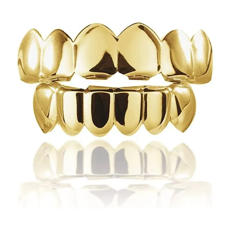 24K Plated Gold Grillz for Mouth Top Bottom Hip Hop Teeth Grills for Teeth Mouth