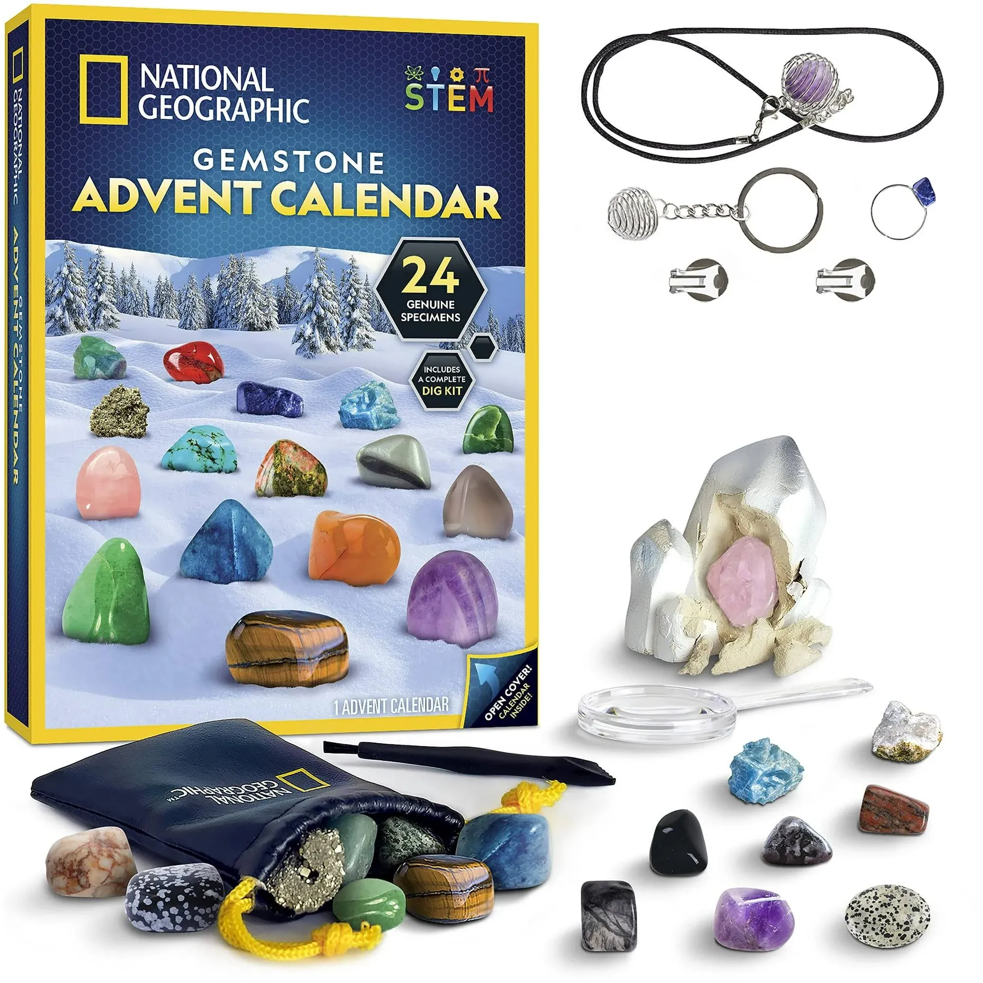 Rock Collection Advent Calendar 2023 with 24 Gemstone for Kids with Mini Dig Kit