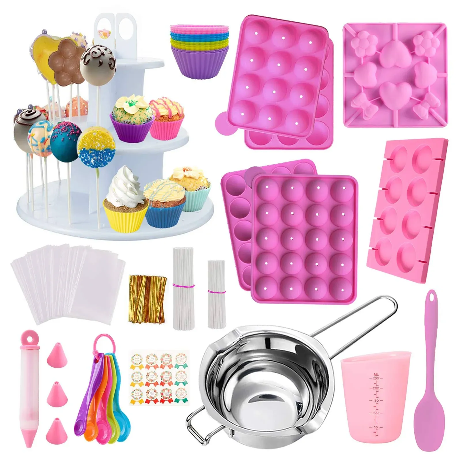 Makmeng 454pcs Cake Pop Maker Kit - Silicone Cake Pop Set with 3 Tier Cake Pop ...