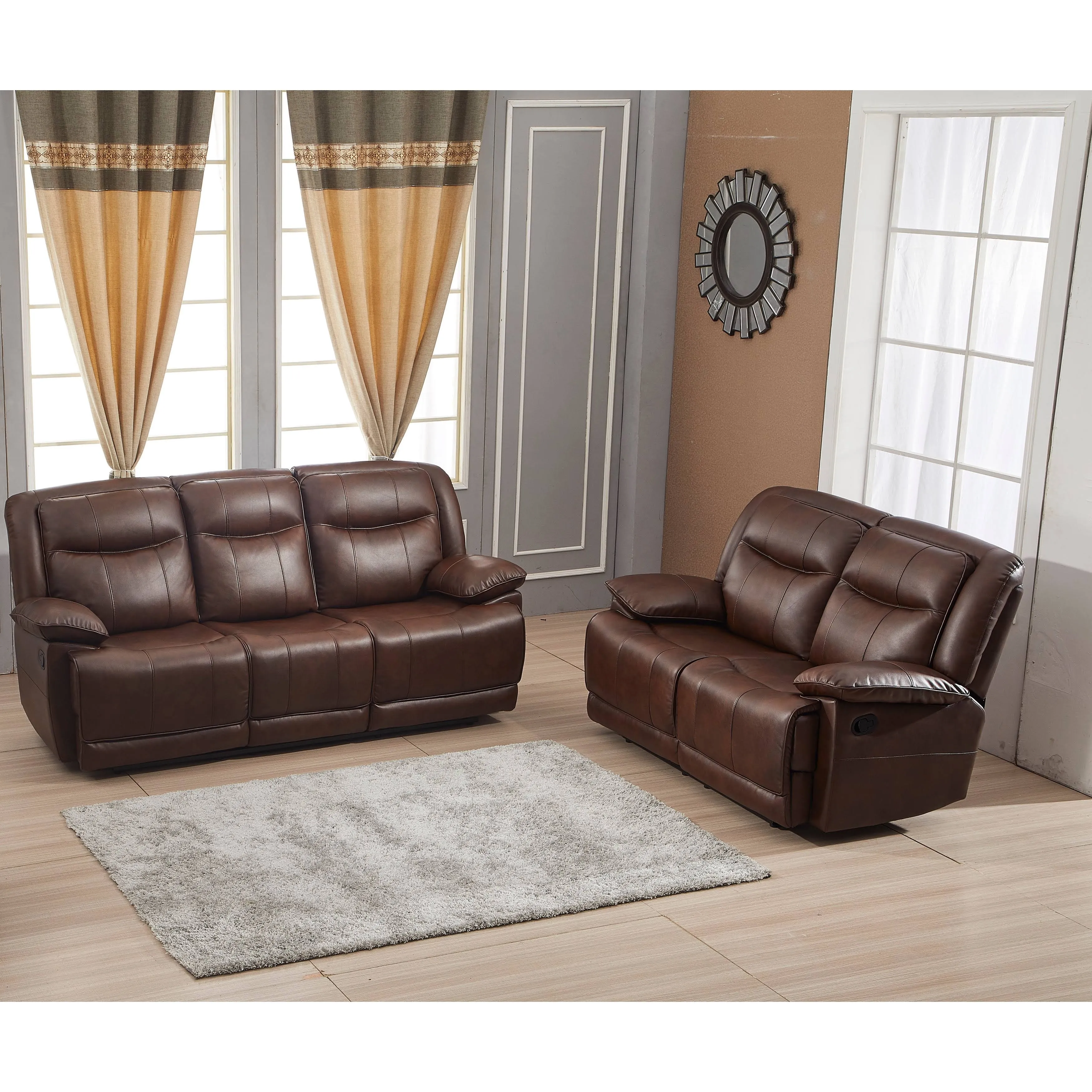 Betsy Furniture 2PC Bonded Leather Reclining Sofa Couch Set Living Room Set 8006 (Brown, Sofa+Loveseat)