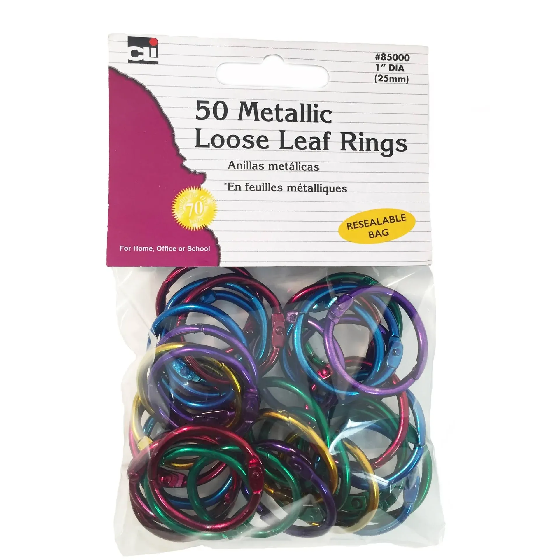 Charles Leonard Assorted Color Metallic Book Rings