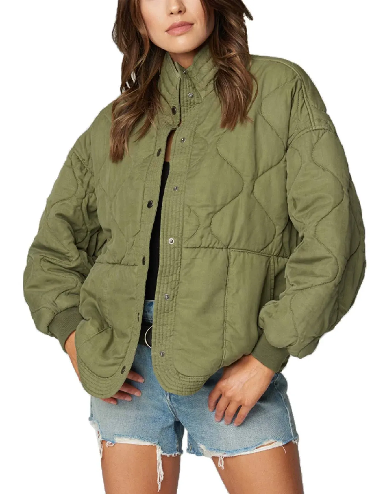 Blanknyc Women's Quilted Jacket - Green - Size Large