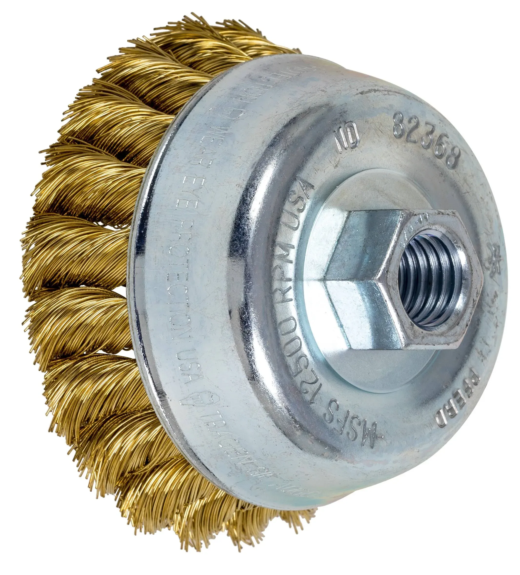 Pferd 82368 3-1/2" Knot Wire Cup Brush .014 Brass Wire, 5/8-11