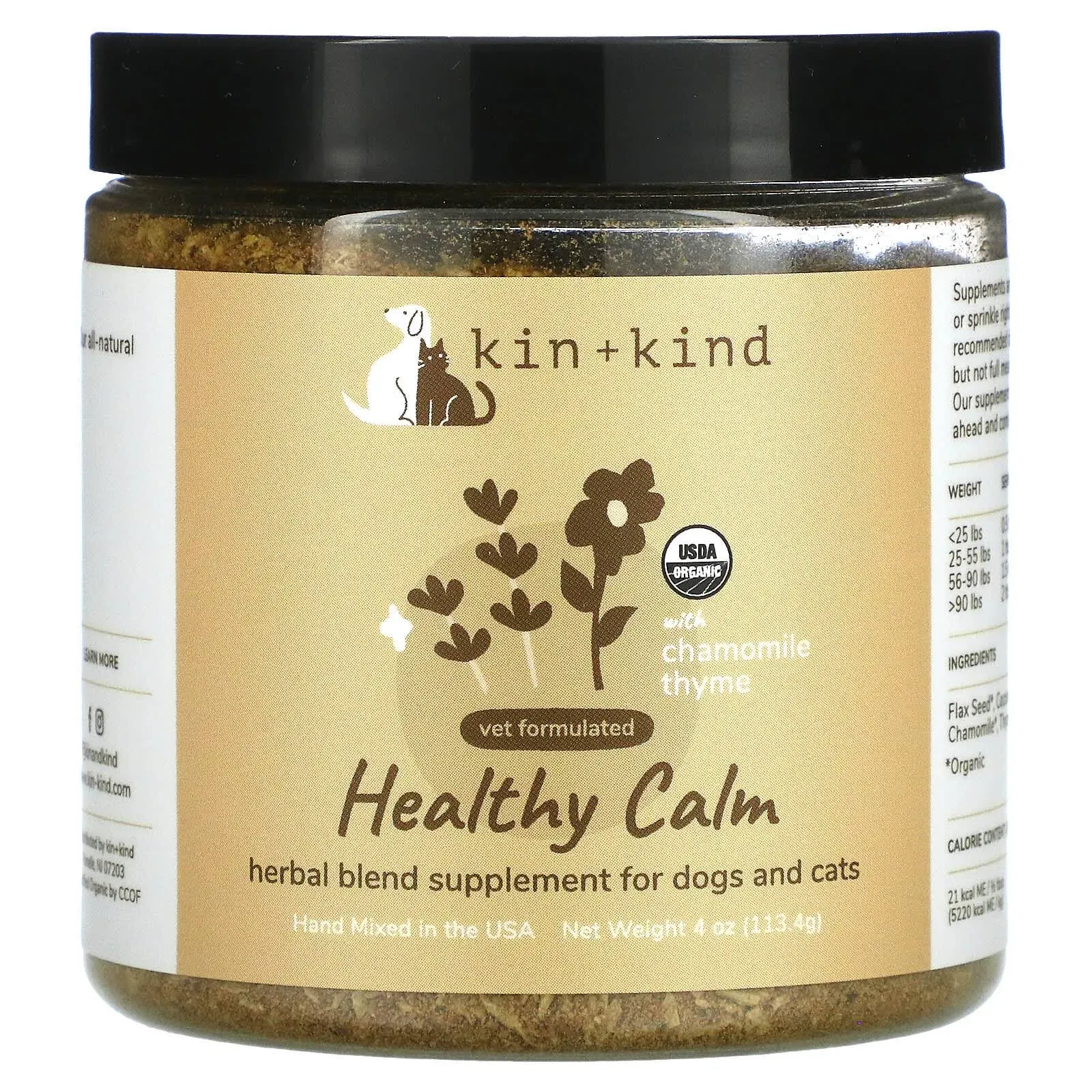 Kin+Kind, Healthy Calm, Herbal Blend Supplement For Dogs And Cats, 4 oz