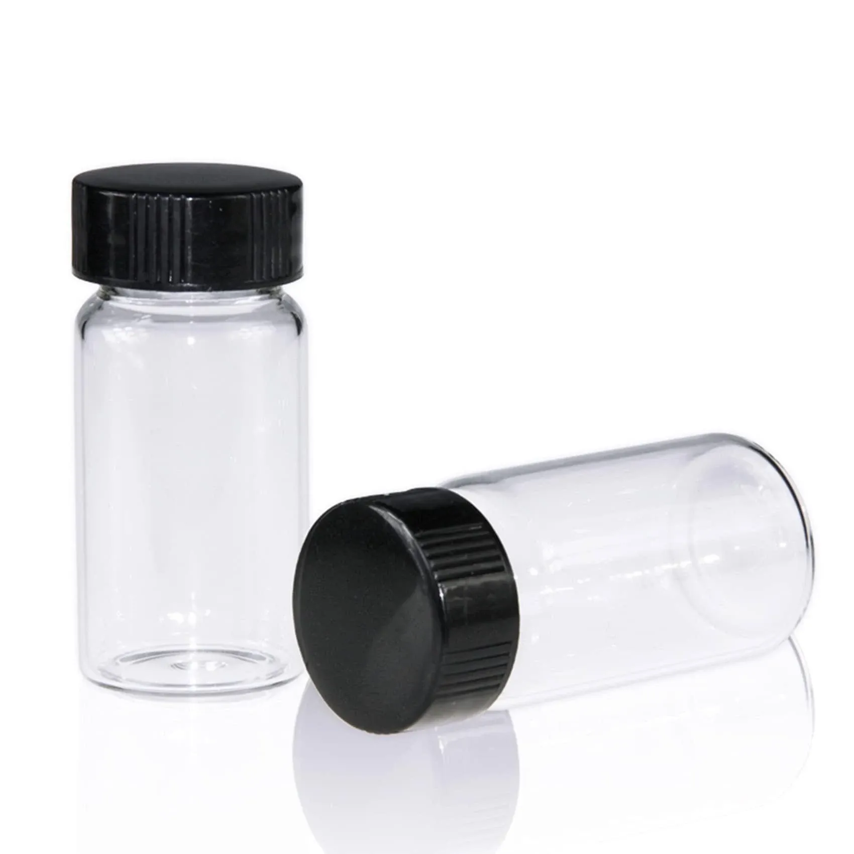 ALWSCI Sample Vial, Clear Glass 24-400 Thread Storage Vial, 20 ml Capacity, 27.5 mm I.D. x 57 mm with 24-400 Black Closed Cap, PE Liner, pack of 100